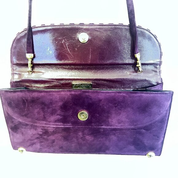 Vtg Stuart Weitzman Spain Burgundy Purple Suede Evening Shoulder Bag Purse Clutc - Picture 1 of 9